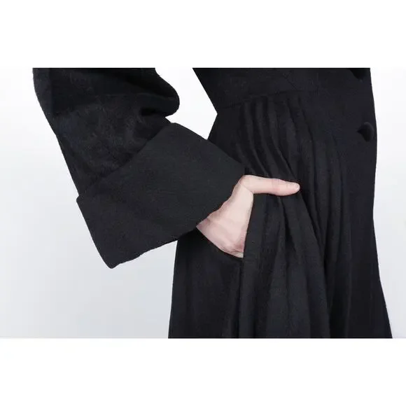 Vintage 50's Black Wool Fitted Princess Coat w/ Huge Pleated Sleeves Lilli Ann M